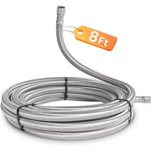 8FT Refrigerator Water Line Premium Stainless Steel Braided Ice Maker Water Hose with 1/4" Fittings for Refrigerator Ice Maker