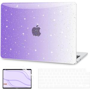 G JGOO Compatible with MacBook Air 13 inch Case 2025 2024 2023 2022 M4 A3240 M3 A3113 M2 A2681, Glitter Hard Shell for MacBook Air 13.6 inch Case + Keyboard Cover + Screen Protector, Gradient Purple