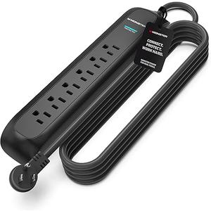 Monster Power Surge Protector w/ 1200 Joule Rating — Heavy Duty 6 FT Surge Protector Power Strip w/ 6 120V Outlets, 2 USB-A Ports — Fireproof MOV, Dual Mode, Clean Tech for Home & Office (Black)