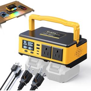 350W Power Inverter Compatible with DeWalt 20V Batteries: Ecarke Portable Power Outlet 2 AC Outlets 2 USB Phone Charger 2 Type-C, Generator DC 18V to AC 110V - Battery Adapter LED Light RGB Light