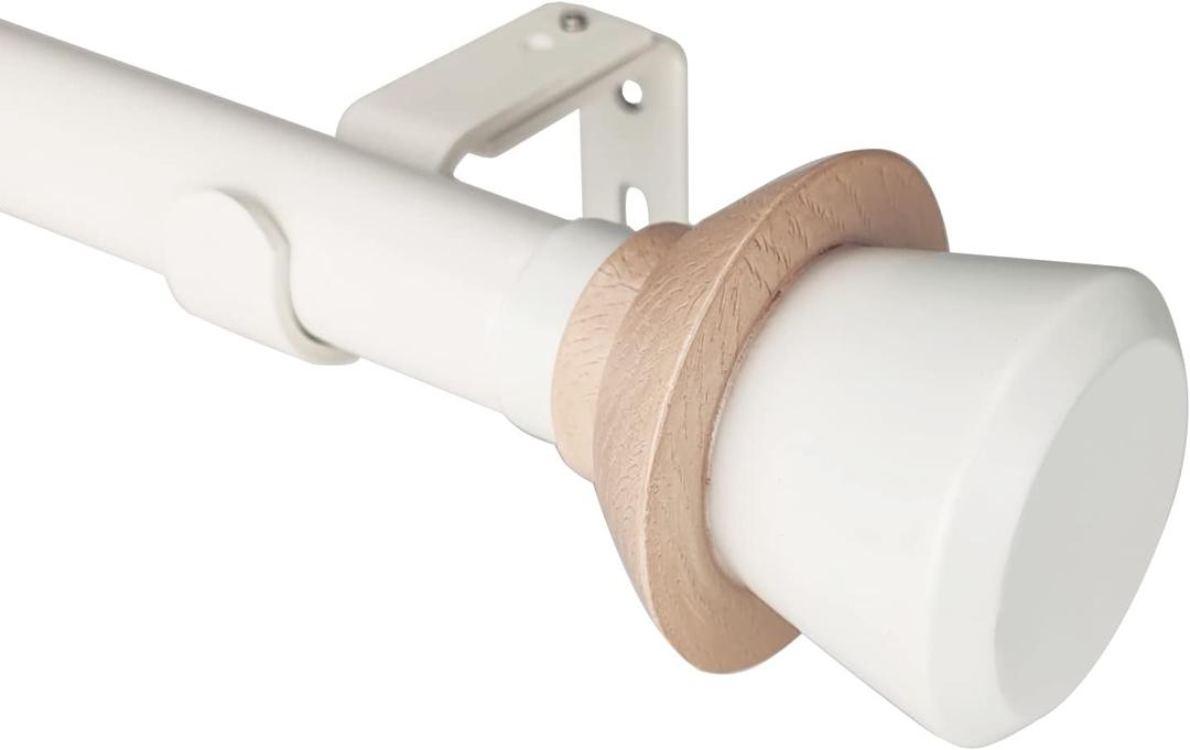 SKYPLUS LIVING Nordic Style White Single Curtain Rod Set with Decorative Finials, 36-72 inch, Standard Single Drapery Rod for 1 Pack, 1 Inch diameter, Adjustable Length (36-72'', White)