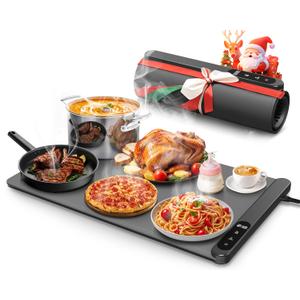 Food Warming Mat, Graphene Heating Warming Mat for Food, Portable Electric Warming Tray for Parties Buffet with 6 Hours Timer Setting, Roll Up Food Warmer Mat, Grey