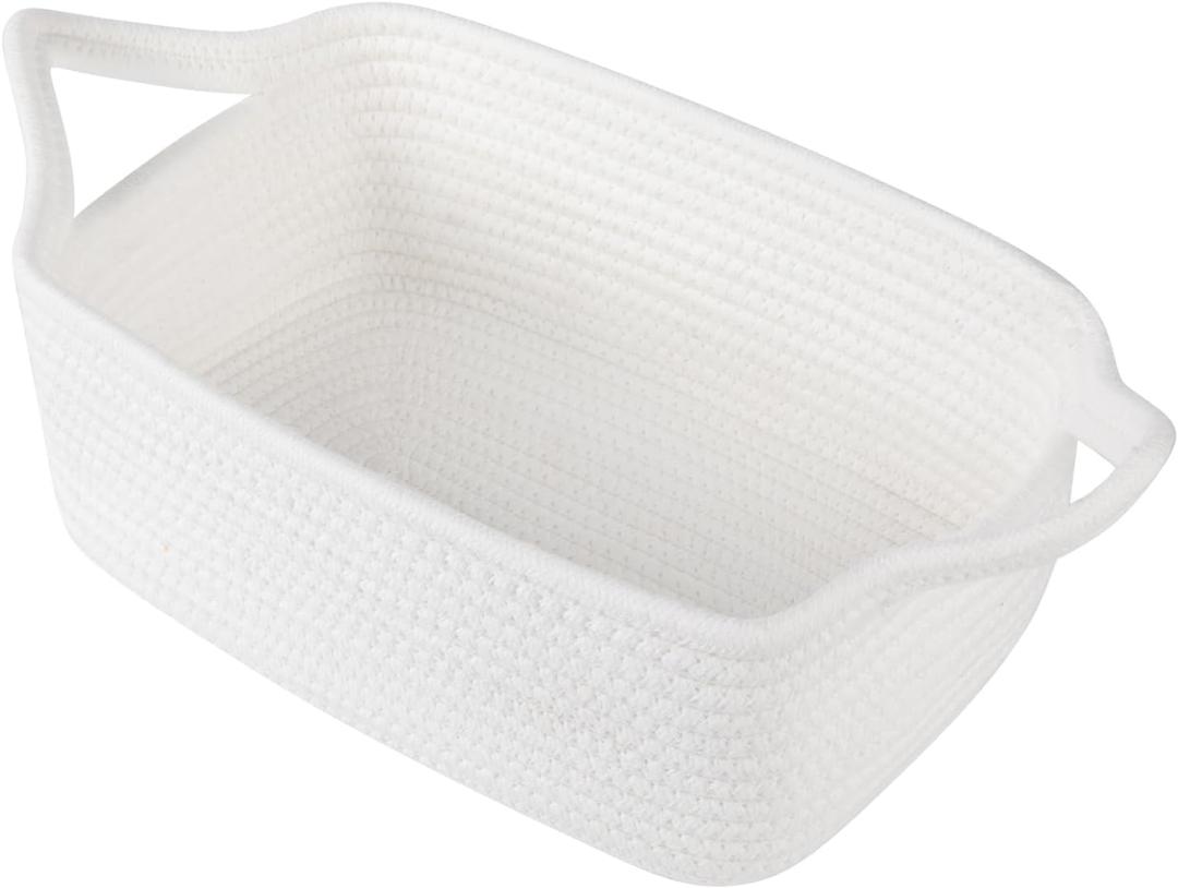 OIAHOMY 7L Woven Basket with Gift Bags and Ribbons, Gift Basket Empty for Baby Showers Birthday, Nursery Bin with Handles for Baby Room Living Room, Pet Toy Bins for Toy Organizer - White (Small: 11.81L*7.87W*4.72H)