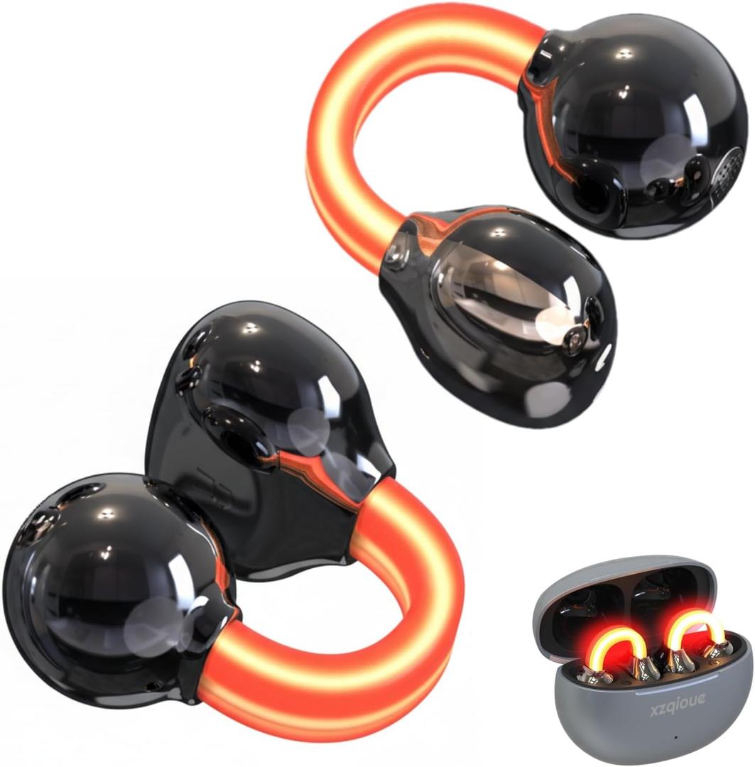 Shining LED Clip On Earbuds, Open Ear Earbuds with Flashlight, Wireless Bluetooth 5.3 Ear Clip Headphones with Mic, 20H Play, Suit for Night Sports,Party,Holiday,Halloween,Christmas, Black