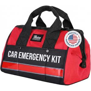 Thrive Car Emergency Kit & Roadside Emergency Car Kit - 104-Piece Set, Red Canvas Bag, Universal Fit - Jumper Cables, Escape Hammer & Tire Gauge - Road Trip Essentials & Emergency Supplies