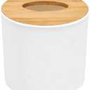 Bamboo Lid Round Tissue Holder Box 5x5'' – Decorative Toilet Paper Roll Dispenser & Dryer Sheet Case – Space-Saving Wood Organizer for Bathroom - for Paper Rolls Under 5 inches only