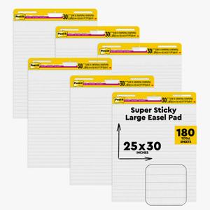 Post-it Super Sticky Easel Pad, 30 Sheets Per Pad, 36 Pads, Large, White Lined, Premium Self Stick Flip Chart Paper, Teacher Anchor Chart, Super Sticking Power