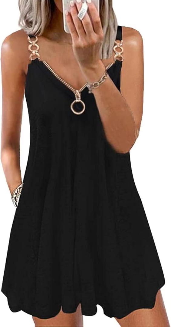 ETCYY Women's Summer Dresses 2025 Casual Sleeveless V Neck Loose Cover Up Beach Sundresses with Pockets (Medium, Black)