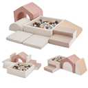 JungleDove Soft Foam Climbing Blocks for Toddlers – 7-Piece Ball Pit with Blush Pink Leather, Indoor Soft Play Gym, Montessori Activity Toys for Kids(82.7"×26.8"×18.5")