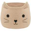 VK VKLIVING Animal Baskets Large Woven Cotton Rope Storage with Cute Cat Design Laundry Organizer for Towels, Blanket, Toys, Clothes, Gifts  Cat Toy Box Pet or Baby Gift Baskets 15"Lx14H" (Jute)