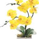 15" Tall Artificial Silk Phalaenopsis Orchid Flower Plant Pot Arrangements (Yellow)