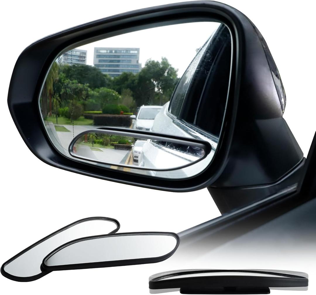 LivTee Blind Spot Car Mirror, Long Framed HD Glass and ABS Housing Convex Wide Angle Side Rearview Mirrors with Adjustable Stick for Universal Car (2 pcs)