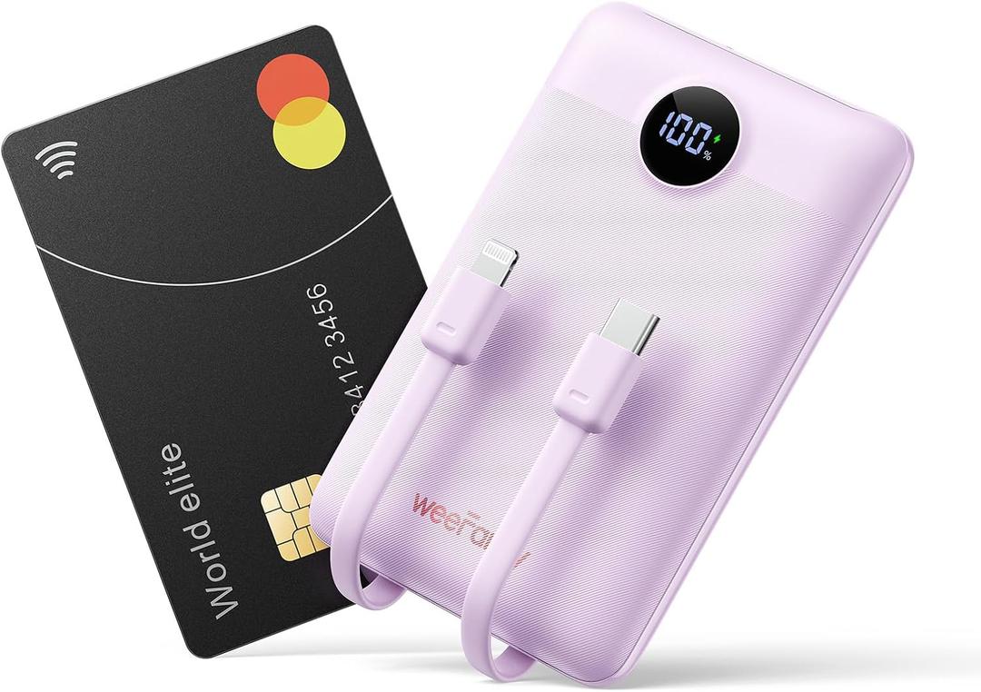 Mini Portable Charger with Built-in Cables 22.5W Fast Charging Power Bank USB-C Small Battery Pack 10000mAh Travel Essential Slim Battery for iPhone 17/16/15/14, Samsung 25/24, and More (Purple)