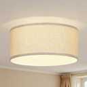 13 Inch Flush Mount Ceiling Light with Burlap Linen Drum Shade, Semi Flush Mount Ceiling Fixture, 3-Light Drum Light Fixture, Rustic Farmhouse Style for Bedroom, Living Room, Hallway, Entryway (Beige)