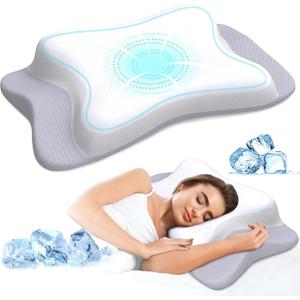 Cervical Neck Pillow for Pain Relief Sleeping, Neck Support Pillows for Sleeping with Cooling Pillowcase, Ergonomic Memory Foam Pillows, Contour Orthopedic Pillow for Side Back Stomach Sleeper