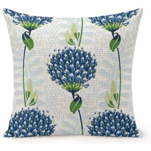 POMOTER Blue Flower White Check Throw Pillow Cover,Traditional Checkered Decorative Pillow Cases Cotton Linen Square Cushion Covers for Sofa Couch,20"x20"