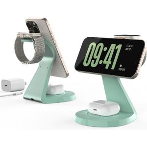3 in 1 Charging Station for Apple Devices,Mag-Safe Charger Stand Fast Charging,Wireless Charger for iPhone 16/15/14/13/12 Series,& AirPods,& iWatch(USB-C Charger Included) (Sprout Green)
