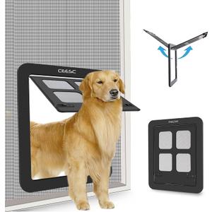 CEESC Dog Screen Door (Outer Size 14.56" x 16.92"), Lockable Pet Screen Door for Dogs & Doggie, Doggie Door for Screen Door(Large, Black)