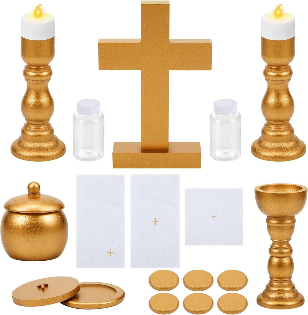 Sliner Catholic Gifts for Kids Mass Kit Wooden Mass Play Set My First Communion Gift Catholic Toys Set Baby Holy Baptism Gifts for Christmas Priest Churches Birthday Easter Party Decor(Bright Color)