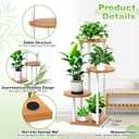 4 Tier Wood Tall Plant Stand Metal Rack Indoor, Multiple Flower Pot Holder Shelves Corner Rack, Round Planter Shelf Display Rack Storage Organizer for Patio Living Room Balcony(White+Wooden)