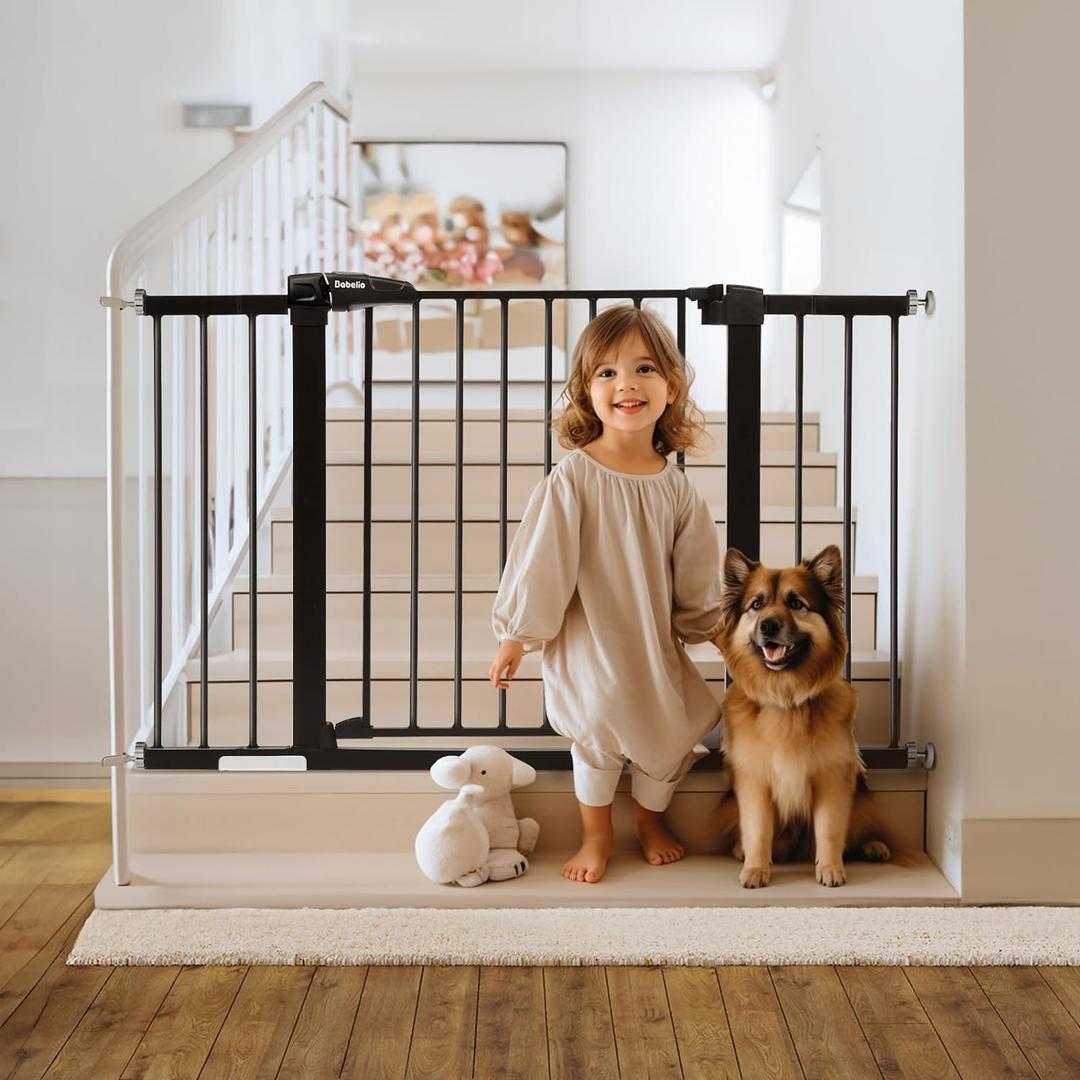 Babelio Metal Auto Close Baby Gate PressGuard P7,Extra Wide Pet Gate for The House and Doorways, Pressure Mounted Walk Thru Child Gate with Door (Black, 30" Tall 29"-48" Wide)