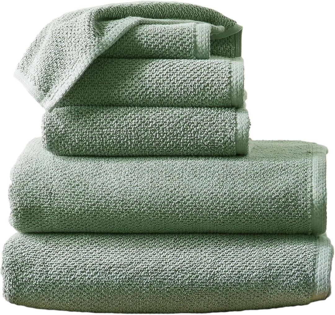 Green Bath Towels - 100% Cotton 6 Piece Towel Set - 2 Bath Towels, 2 Hand Towels, 2 Washcloths - Absorbent, Quick-Drying, Durable Towels for Bathroom Decor - Low-Twist, Two-Ply Fibers (Eucalyptus)