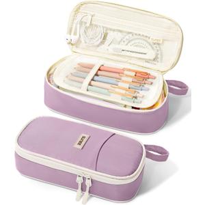 SUNEE Cute Pencil Case, Aesthetic Pen Pouch, Colored Large Pencil Bag with Zipper, Kawaii Stationery Storage and Organizer, School Supplies for Teen and Adult Girls, Purple