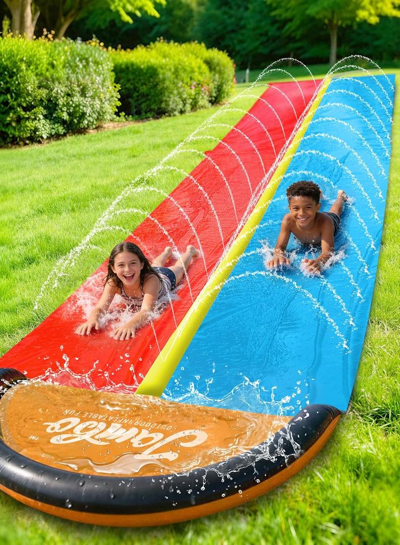 JAMBO Premium 18Ft Budget Slip Splash and Slide, Heavy Duty Water Slide with Advanced Sprinkler System, Backyard Waterslide, Splash Mat, Outdoor Water Toys n Slides for Kids