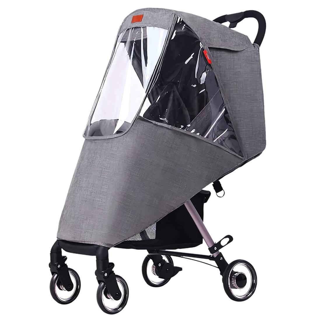 Stroller Rain Cover Universal Pram Buggy Rain Shield Waterproof Stroller Weather Shield Baby Pushchair Cover with Canopy Window (gray)