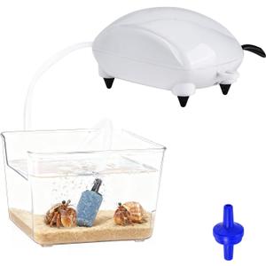 Hermit Crab Pool with Bubbler, Hermit Crab Tank with Aquarium Air Pump, Quiet Oxygen Bubbler Pump with Air Stone, Transparent Water Tank with Climbing Ramp, Ideal for Small or Medium Habitat Home