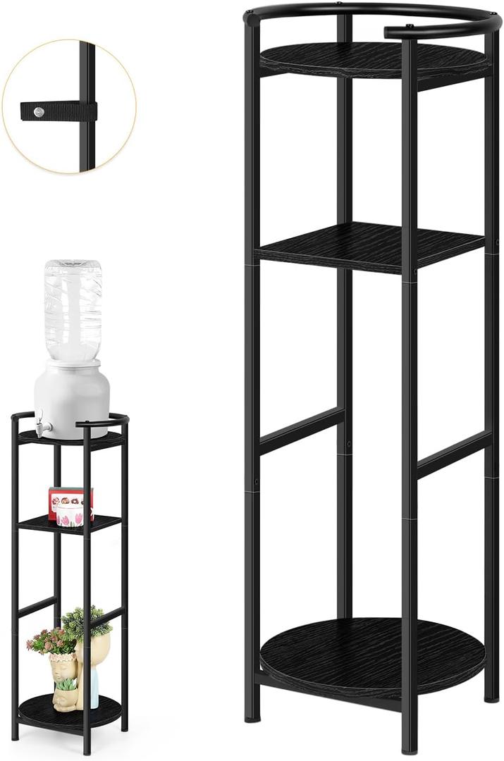 ETELI Water Dispenser Floor Stand with Shelves 3 Tier Small Ceramic Crocks Water Dispenser Storage Drink Dispenser Stand Water Jug Stand Plant for 1-5 Gallon Water Bottle Dispenser Crocks, Black