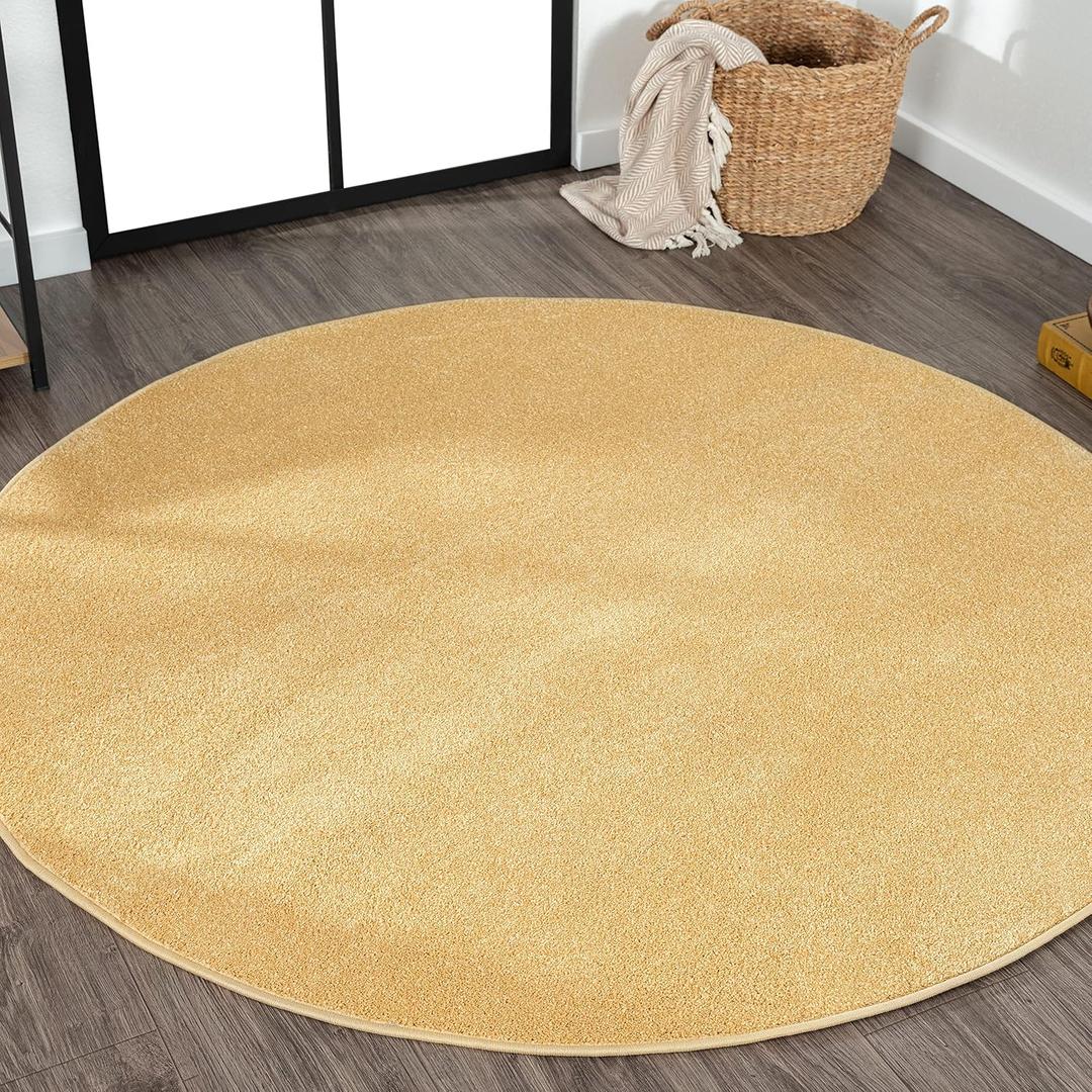 JONATHAN Y Haze Solid Low-Pile Mustard 4' Round Indoor Area Rug, Coastal,Bohemian,Minimalist,Classic, Easy-Cleaning for Living Room,Bedroom,Kitchen,Pet Friendly,Non-Shedding (SEU100B-4R)