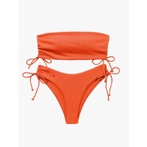 Milumia Women's 2 Piece Bandeau Bikini Sets Rib Knit Drawstring High Cut Swimsuits, Size -XL