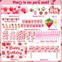 ZOYVUX Strawberry Birthday Decorations, Berry Party Decorations Including Balloon Arch Banner, Tablecloth, Backdrop, Cake Topper, Balloons, Hanging Swirls, Plates, Cups For Strawberry Themed Party