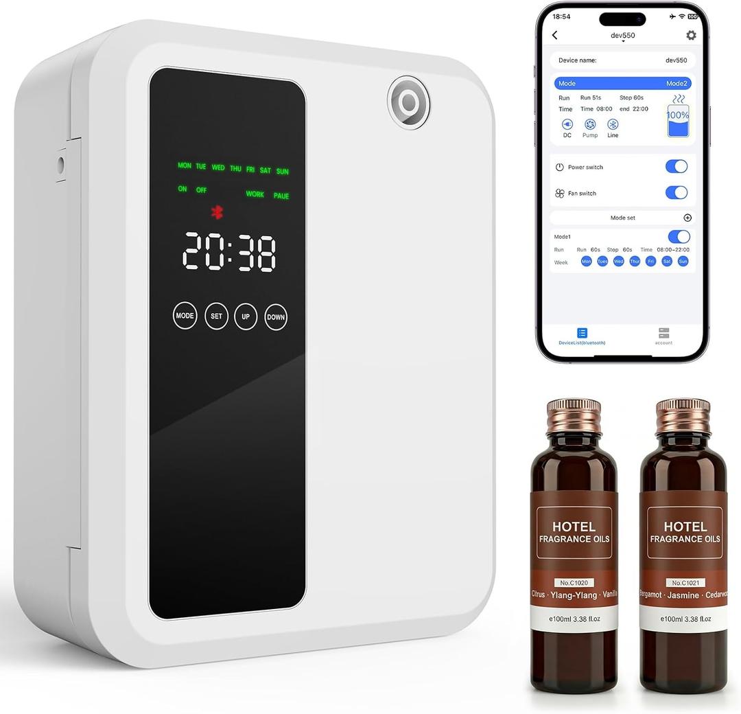 Waterless Essential Oil Diffuser for Large Room, 500ml Hotel Scent Diffuser, Cold Air Scent Machine, Covers Up to 3500 Sq Ft, Smart App Control, Wall Mounted, Fragrance Diffuser for Office Spa Home