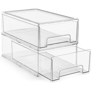 Sorbus Medium Clear Stackable Storage Drawers 2-Pack Plastic Organizer Bins with Handles Stackable Pull-Out Storage Drawers for Closet, Pantry, Office, Bathroom, Craft, and Toy Organization