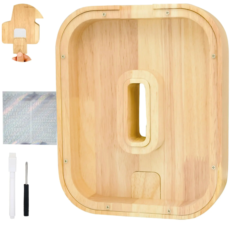 Bitreeworks Letter Piggy Bank, Personalized Wooden Coin Banks, Large Wood Money Peny Bank for Adults (9", Alphabet O), Pack of 2