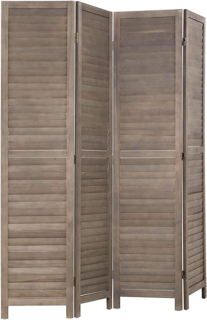 4 Panel Wood Room Divider 5.75 Ft Tall Privacy Wall Divider 68.9" x 15.75" Each Panel Folding Wood Screen for Home Office Bedroom Restaurant Brown