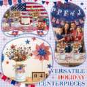 Tioncy 2 Sets 4th of July Patriotic Table Centerpieces Lighted Artificial Memorial Day Red White Blue Berry Stems Flag Star with Metal Vase Light Rustic 250th Anniversary Decor for Home Dining Table