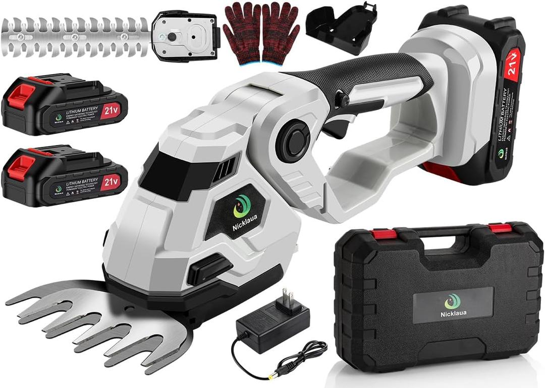 Cordless Hedge Trimmer,2 in 1 Cordless Grass Shear & Hedge Shear/Shrubbery Trimmer with Dual-Action Blade Cutting Capacity,Hedge Shear with 2 PCS Rechargeable Battery and Charger for Garden,Lawn (Gray)