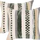 Tosleo Christmas Green 18x18 Pillow Covers Set of 2 Boho Throw Pillow Covers Striped Decorative Pillow Cases Accent Chenille Pillow Cases Farmhouse Cushion Case Accent Nuetral Textured Pillow Cover