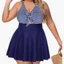 Womens Plus Size One Piece Swimsuit with Skirt V Neck Cutout Flowy Swim Dress Tummy Control Bathing Suit 24W