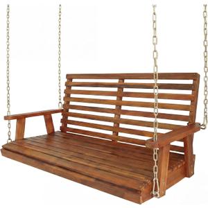 JONATHAN Y Natura 51" Slatted Wood 2-Person Hanging Porch Swing, Natural