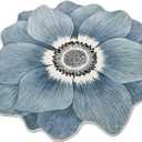 Flower Rug 24 Round Area Rugs Cute Plush Flower Shaped Rug Circle Non Slip Water Absorption Doormat for Bedroom Bedside Living Room Bathroom Kitchen Floor Mat, Blue Lotus