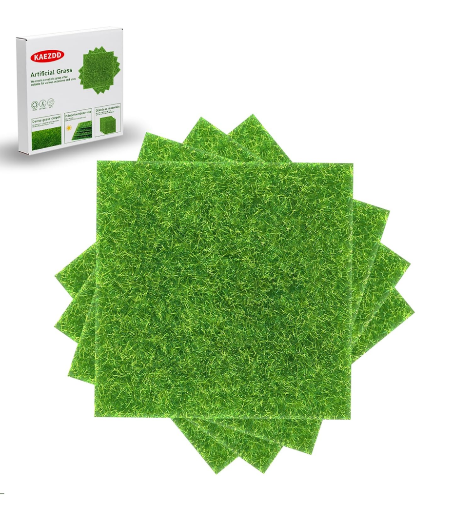 4 Packs 6 X 6 Inch Fake Grass Decor for Crafts, Artificial Grass for Miniature Ornament Projects, Model Turf Grass for DIY Fairy Garden Accessories and Decor Kit 2 Boxes