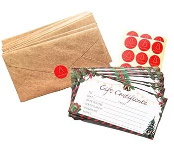 Gift Certificates for Business 30 Certificate Cards 30 Kraft Envelopes 30 Stickers for Holiday Christmas Small Business Restaurants Spa Beauty Makeup Hair Salon