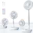 Portable Oscillating Travel Fan, 10400mAh Battery Operated Rechargeable USB Floor Table Desk Fan with Remote, 4 Speed Settings Pedestal Fan for Home Bedroom Office Camping, White, 8"