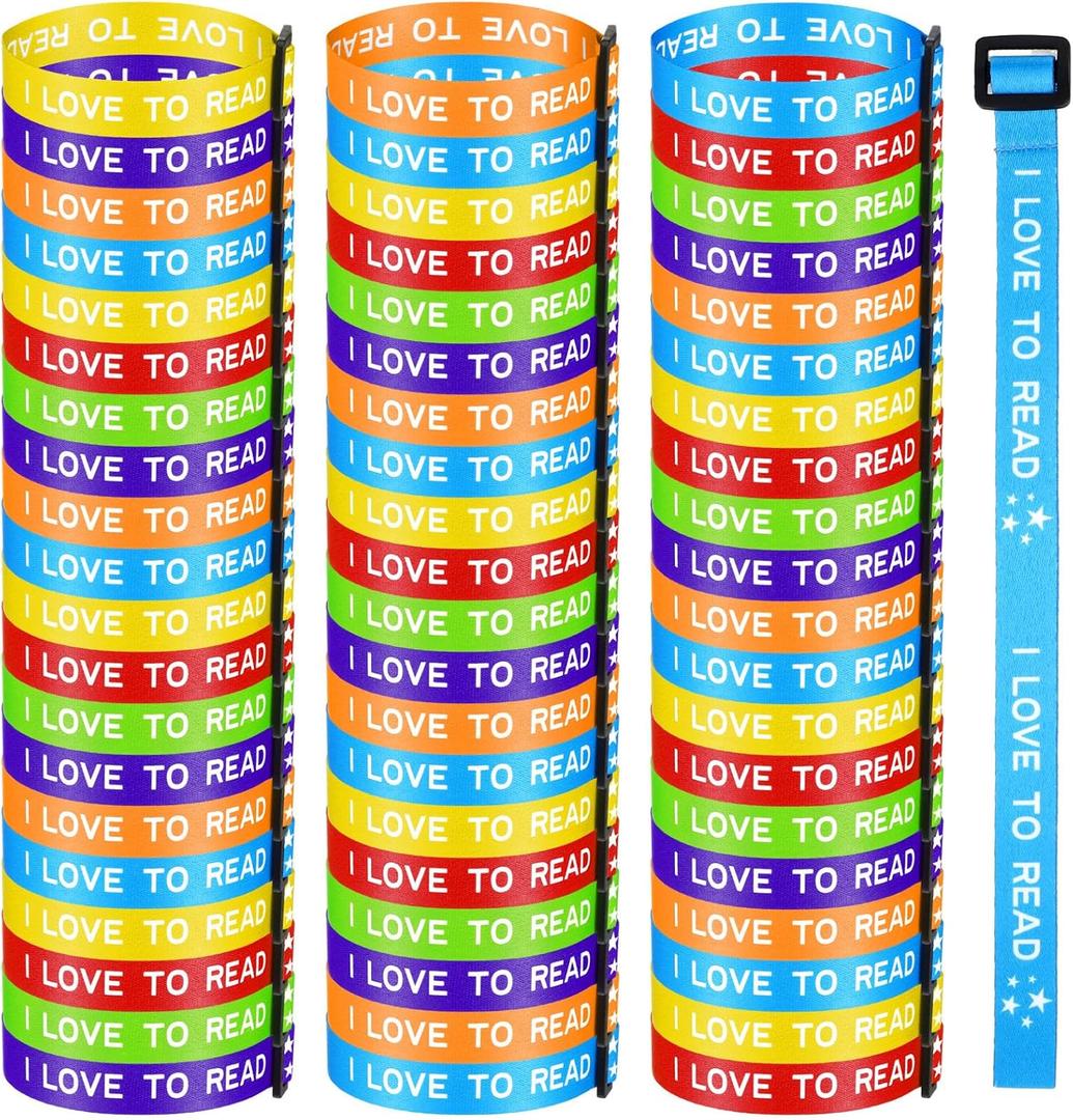 Landical 60 Pcs I Love to Read Wristbands Back to School Adjustable Webbing Bracelets Colorful Motivational Reading Bracelets for School Book Lover Gifts Classroom Rewards Reading Prizes Teacher Award