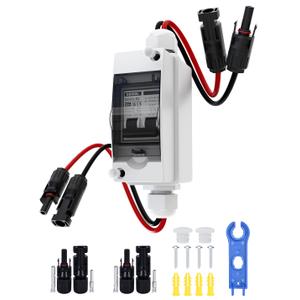 DIHOOL Solar Panel Disconnect Switch, Non Polarized DC Circuit Breaker, 30 Amp, 2 Pole, 12V-400V, AC Disconnect Box Outdoor, Battery Cutoff Isolator
