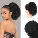 Kinky Curly Ponytail Hair 10Inch Natural Black Synthetic Short Afro Drawstring Ponytail for Black Women (2#) (10 Inch)